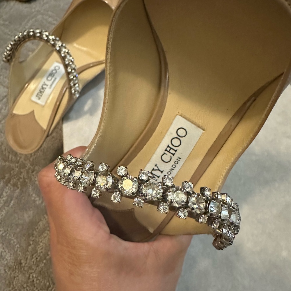 Jimmy Choo Beige Bing 100 Patent Leather Heels - Picture 7 of 9
